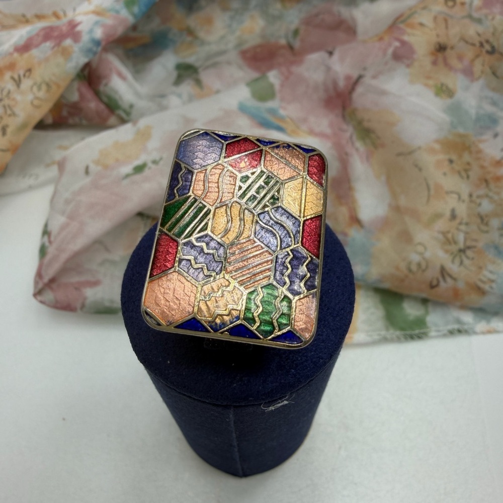 Vintage  Geometric Enamel Statement Ring #404R
